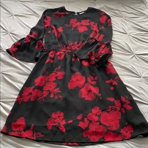 Red and black floral dress